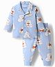 Babyoye 100% Cotton Knit Full Sleeves Shirt & Pyjama Co-ord Night Suit With Teddy Bear Print - Aqua Blue