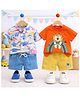 Googo Gaaga Cotton Woven Pack Of 2 Half Sleeves Dinosaurs & Lion On Rainbow Printed Tee Shirt & Shorts Set - White & Orange