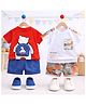 Googo Gaaga Cotton Knit Pack of 2 Half Sleeves Backpack Applique Detailed & Typography Printed Tees & Shorts Set - Red & White