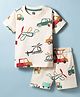 Evimo Single Jersey Knit Half Sleeves T-Shirt & Shorts Set with Car Print - Off White & Green