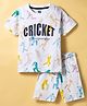 Evimo Single Jersey Knit Half Sleeves T-Shirt & Shorts Set with Cricket Print - White & Blue