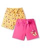 Doodle Poodle 100% Cotton Knit Knee Length Floral & Butterfly Printed Shorts With Bow Applique Pack Of 2 - Pink & Yellow