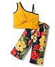 CrayonFlakes Cotton Knit Sleeveless Bow Applique Detailed Crop Top & Floral Printed Palazzos Set - Yellow