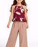 CrayonFlakes Rayon Knit Sleeveless Floral Printed Crop Top & Palazzo Set - Wine