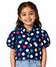 CrayonFlakes Rayon Woven Half Puffed Sleeves Polka Dots Printed Top - Navy Blue