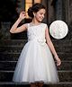 Pine Kids Mesh Woven Sleeveless Party Dress with Floral Embroidery & Applique - White