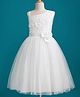 Pine Kids Mesh Woven Sleeveless Party Dress with Floral Embroidery & Applique - White
