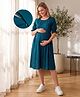 Bella Mama Woven Half Sleeves Floral Printed Maternity Dress - Teal Blue