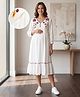 Bella Mama Woven Three Fourth Sleeves Floral Printed Yoke Maternity Dress - White