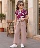 OLLINGTON ST. Woven Viscose Printed Half Sleeves Top & Culottes Set With Belt - Multicolour & Brown