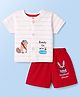 CUCUMBER Knit Half Sleeves T-Shirt & Shorts Set with Beaver Print - White