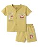 CUCUMBER Knit Half Sleeves T-Shirt & Shorts Set with Firetruck Print - Olive Green