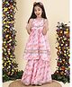 Little Bansi Muslin Woven Sleeveless Gota Lace Embellished & Floral Printed Coordinating Kurti Sharara Set - Pink