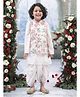 Little Bansi Cotton Woven Full Sleeves Floral Printed Dhoti & Kurta With Nehru Jacket Set - Pink