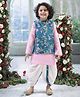 Little Bansi Muslin Woven Full Sleeves Solid Kurta & Dhoti With Floral Printed Nehru Jacket- Green