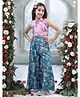Little Bansi Muslin Woven Sleeveless Floral Printed Top & Palazzo Set - Green