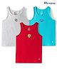 Honeyhap Premium 100% Cotton Elastane Knit With Bio Finish Sleeveless Printed Vests Pack of 3 - White Melange High Risk Red & Scuba Blue