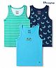 Honeyhap Premium 100% Cotton Knit Sleeveless Striped Vest with Bio Wash & Game Controller Print Pack of 3-  Navy Peony Scuba Blue & Bright White
