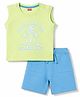 Babyhug Single Jersey Knit Sleeveless T-Shirt & Shorts Set With Tropical Theme - Limegreen & Blue