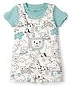 First Smile Sinker Knit Half Sleeves Animal Printed Dungaree Style Romper With Inner Tee - Cream
