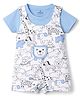 First Smile Sinker Knit Half Sleeves Animal Printed Dungaree Style Romper With Inner Tee - White