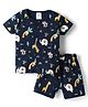 Ollypop Interlock Knit Half Sleeves Co-Ord T-Shirt & Shorts Night Suit With Animal Print - Blue