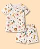 Ollypop Interlock Knit Half Sleeves Co-ord T-Shirt & Shorts Night Suit With Jungle Print - Cream