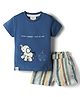 Ollypop Interlock Knit Half Sleeves T-Shirt & Shorts Set with Elephant Embroidery - Blue