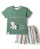 Ollypop Interlock Knit Half Sleeves T-Shirt & Shorts Set with Elephant Embroidery - Olive Green