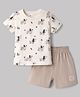 Ollypop Sinker Knit Half Sleeves T-Shirt & Shorts Set with Dog Print - Cream & Ivory