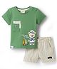 Ollypop Interlock Knit Half Sleeves T-Shirt & Shorts Set with Teddy Print & Boat Embroidery - Green