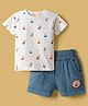 Ollypop Interlock Knit Half Sleeves T-Shirt & Shorts Set With Boat Print - White