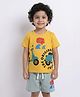 Little Ninja Cotton Knit Half Sleeves Scooter & Typography Printed Tee & Shorts Set - Mustard