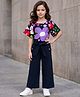 OLLINGTON ST. Cotton Knit Half Sleeve Floral Printed Top & Culottes - Multicolour