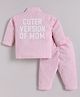 Clt.s Cotton Woven Full Sleeves Striped & Cuter Version Of Mom Back Text Printed Coordinating Shirt & Pajama Night Suit - Pink