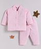 Clt.s Cotton Woven Full Sleeves Striped & Cuter Version Of Mom Back Text Printed Coordinating Shirt & Pajama Night Suit - Pink