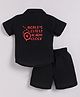 Clt.s Cotton Woven Half Sleeves Alarm Clock Printed Coordinating Shirt & Shorts Night Suit - Black
