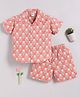 Clt.s Cotton Woven Half Sleeves Floral Printed Coordinating Shirt & Shorts Night Suit - Coral