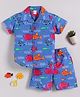 Clt.s Cotton Woven Half Sleeves Fishes Printed Coordinating Shirt & Shorts Night Suit - Blue
