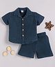 Clt.s Cotton Woven Half Sleeves Textured Shirt & Shorts Night Suit - Blue