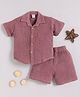 Clt.s Cotton Woven Half Sleeves Textured Shirt & Shorts Night Suit - Purple