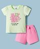 Doodle Poodle 100% Cotton Single Jersey Knit Half Sleeves Printed Top & Shorts Set - Lime Green & Pink
