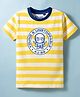 Junior Killer Cotton Woven Half Sleeves Striped T-Shirt With Ninja Print - Yellow