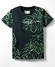 Junior Killer Cotton Lyocell Elastane Woven Half Sleeves T-Shirt With Leaf Print - Dark Green