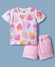 Doodle Poodle 100% Cotton Single Jersey Knit Half Sleeves Strawberry Printed Top & Shorts Set - White