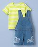 Babyhug Single Jersey Knit Half Sleeves Dungaree Set - Limegreen