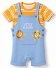 Babyhug Single Jersey Knit Half sleeves Striped T-Shit With Text Embroidery & Animal Print Dungaree - Orange