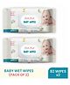 Silk Soft Ultra-Gentle Baby Wet Wipes with Lid | 98% Water Based | Paraben-Free | 82 Wipes per Pack (Pack of 2, Total 164 Wipes)