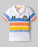 Babyhug 100% Cotton Knit Half Sleeves Striped Polo T-Shirt With Sports Theme Print - Multicolor