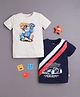 BUMZEE Cotton Knit pack Of 2 Half Sleeves Dog & Racing Car Printed Tees - Beige & Navy Blue